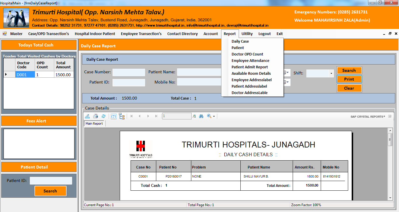 hospital management system software reporting